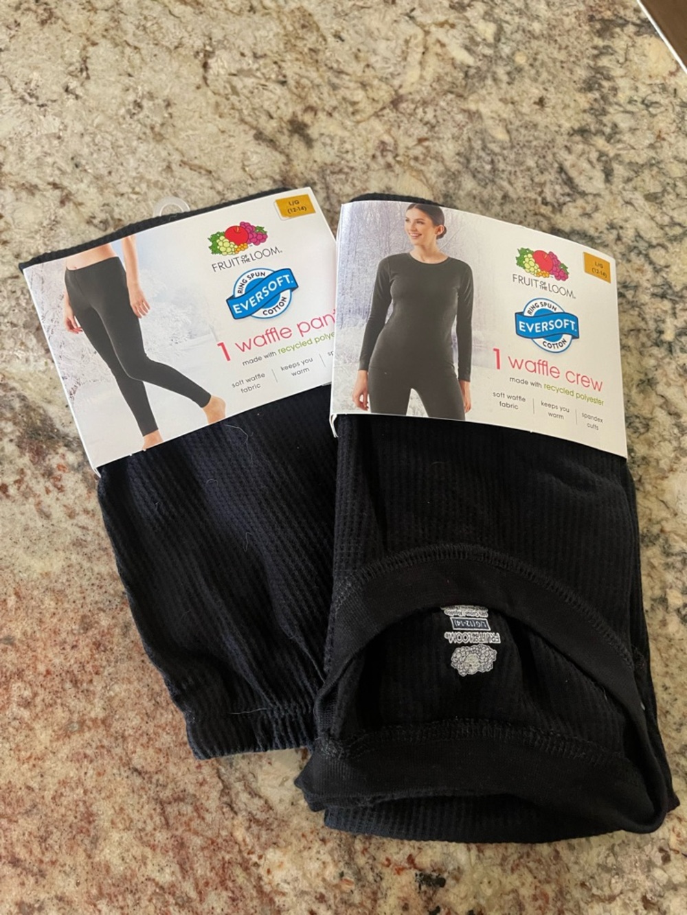 Fruit of the Loom Black Waffle Thermal Set - 1 Waffle Pant & 1 Waffle Crew
